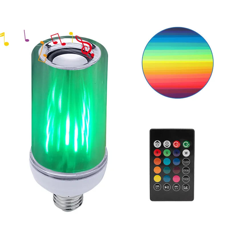 E27 8W LED 전구 RGB 라이트 블루투스 스피커 음악 Dimmable 불꽃 효과 24 키 원격 제어 Chrismas