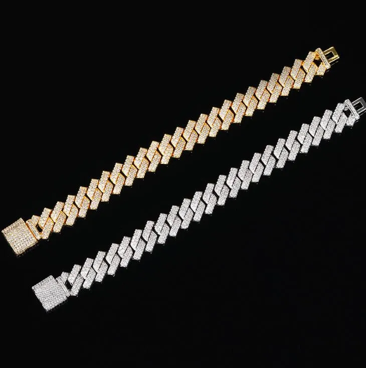 Новый цвет 20 мм кубинские звенья-цепочки браслеты модные ювелирные изделия в стиле хип-хоп 2 ряда стразы браслеты со льдом для мужчин 9-дюймовый дизайнерский Brac242n