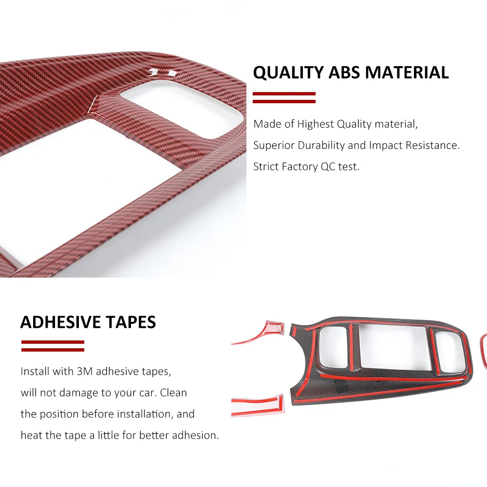 Garniture rouge de couverture de panneau de tableau de bord de Console intérieure de Fiber de carbone pour des accessoires intérieurs de chargeur de Dodge 179N