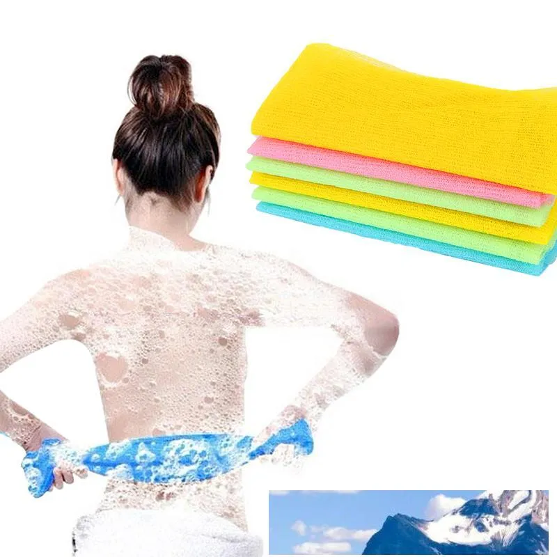 Asciugamano da bagno in rete di nylon Asciugamano per doccia Lavaggio del corpo Pulito Esfoliante Soffio per strofinare Asciugamano Panno Scrubber Bolla di sapone per il bagno