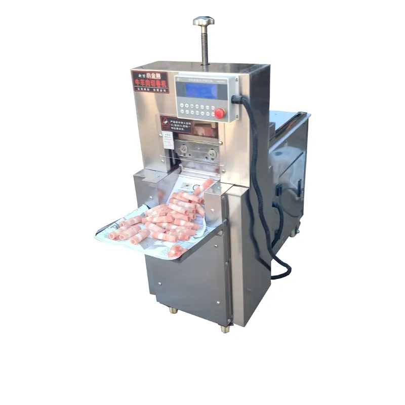 Máquina de rolo de cordeiro de corte único CNC de alta eficiência amplamente utilizada, fatiador de carne de cordeiro congelada de aço inoxidável comercial 110V/220V