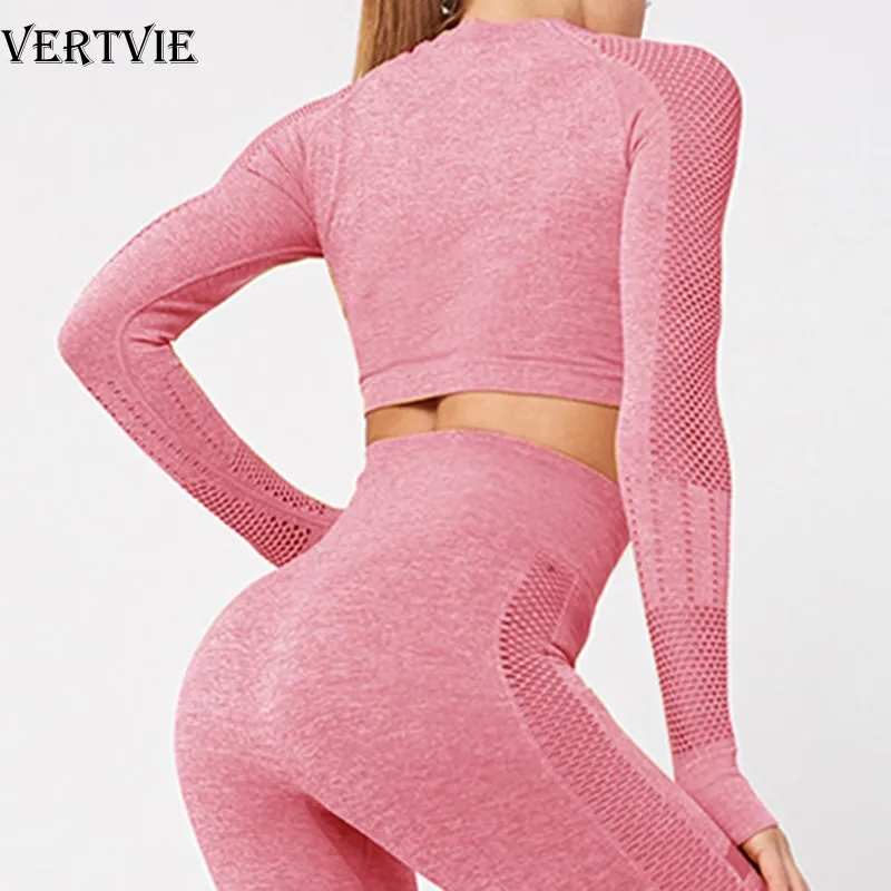 VERTVIE Women Seamless Rib Yoga Set Gym Outfits Fitness Leggings Crop  Shirts Sport Suit Women Long Sleeve Tracksuit Active Wear9393835 From 15,57  €