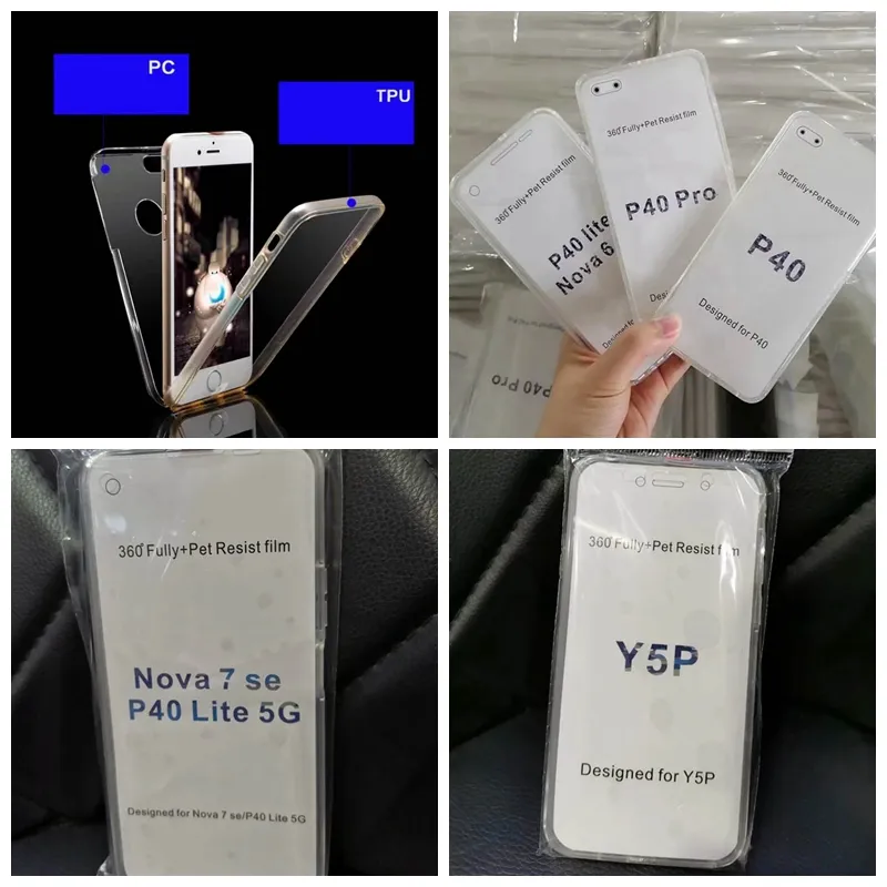 Huawei P40 Lite E Pro V30 Nova 7 6 Y8P Y6P Y5P NOVA 7SE 360度ハードPCプラスチックソフトソフトTPUクリア透明な透明な透明な透明な透明な2IN1カバーのフルボディカバレッジケース
