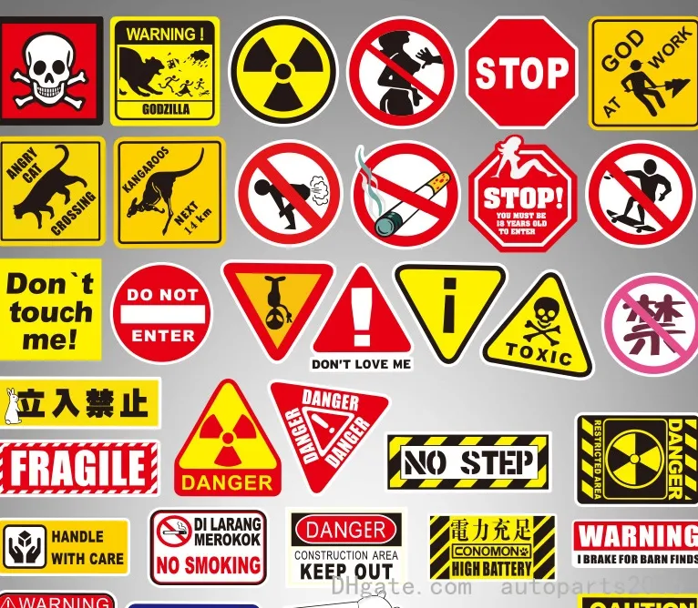 Warning Stickers (50 Pcs), Caution Vinyl Decal, Waterproof Sticker