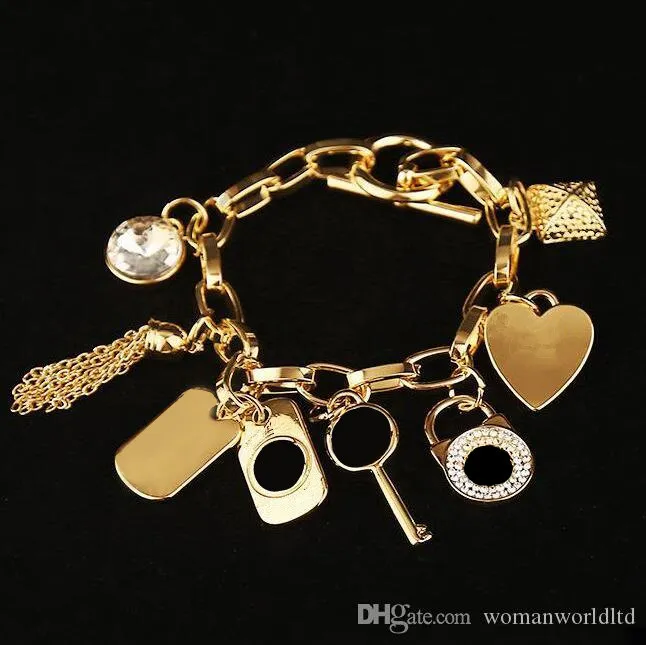 2019 bracelets clés en alliage chaud avec coeur d'amour gemme 925 pendentifs en argent sterling ou plaqué or Bracelets porte-bonheur bijoux jonc pour hommes femmes