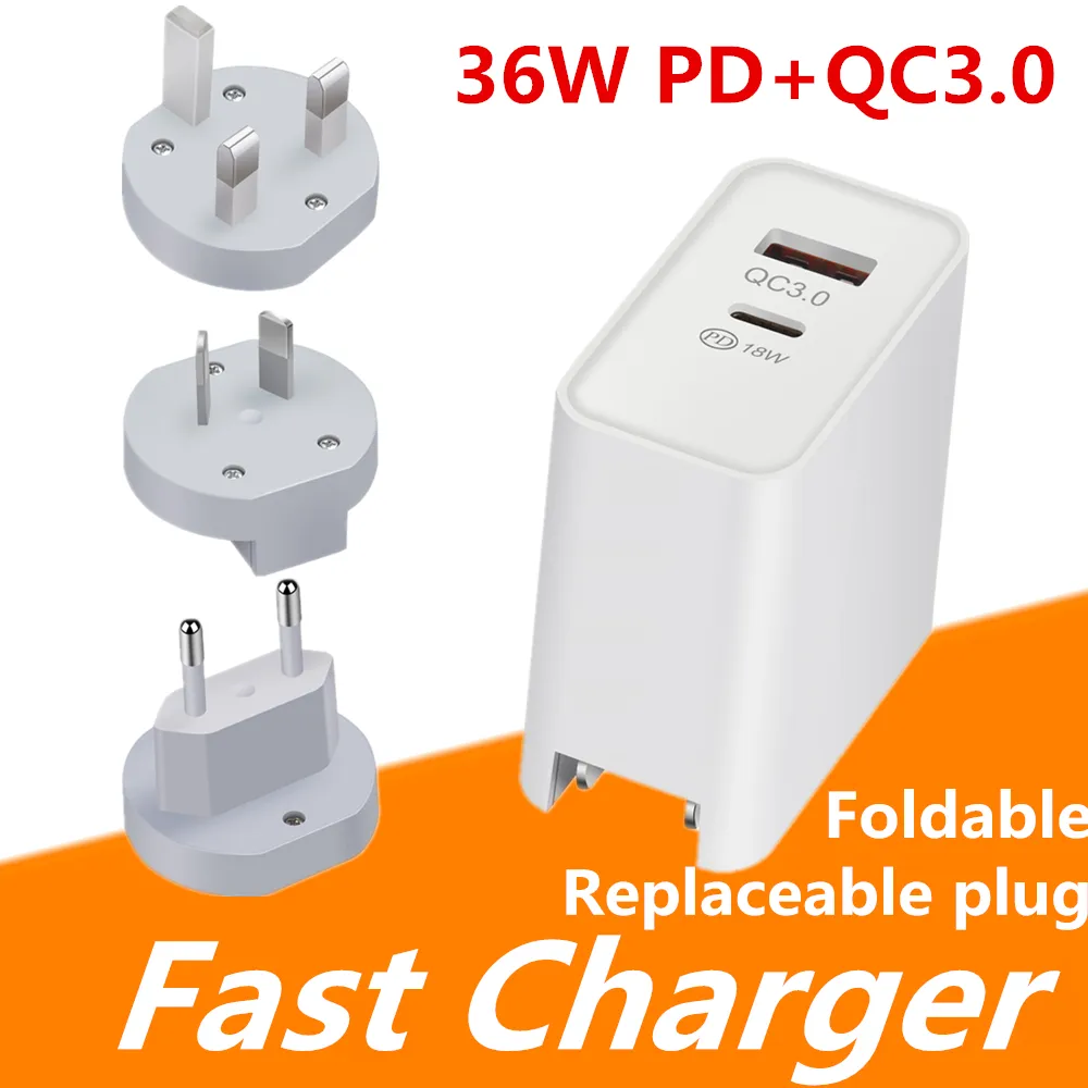 36W USB C Charger 3.0 PD Charger Fast Charging EU US UK AU Plug QC3.0