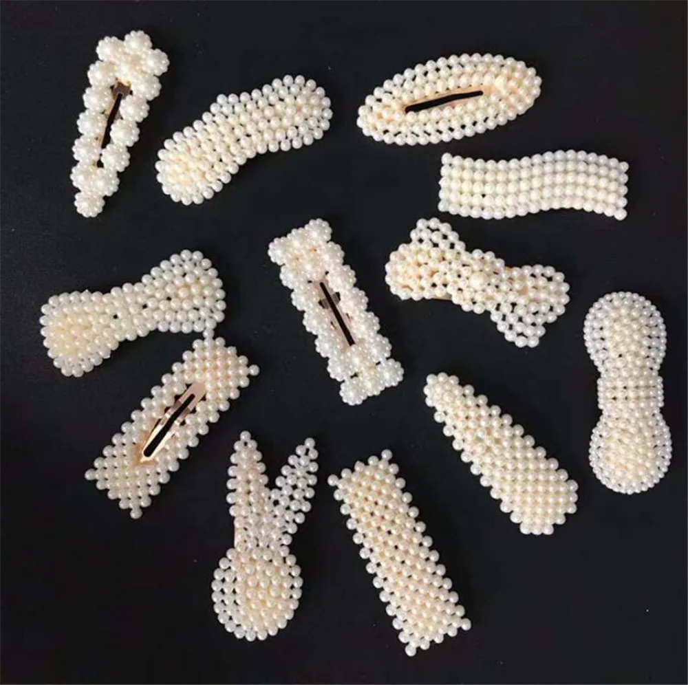 Fashion Pearl Hair Clip Snap Button Hair Pins for Women Sweet Pearl Hairpin Hair Clips Jewelry Lady Barrette Stick