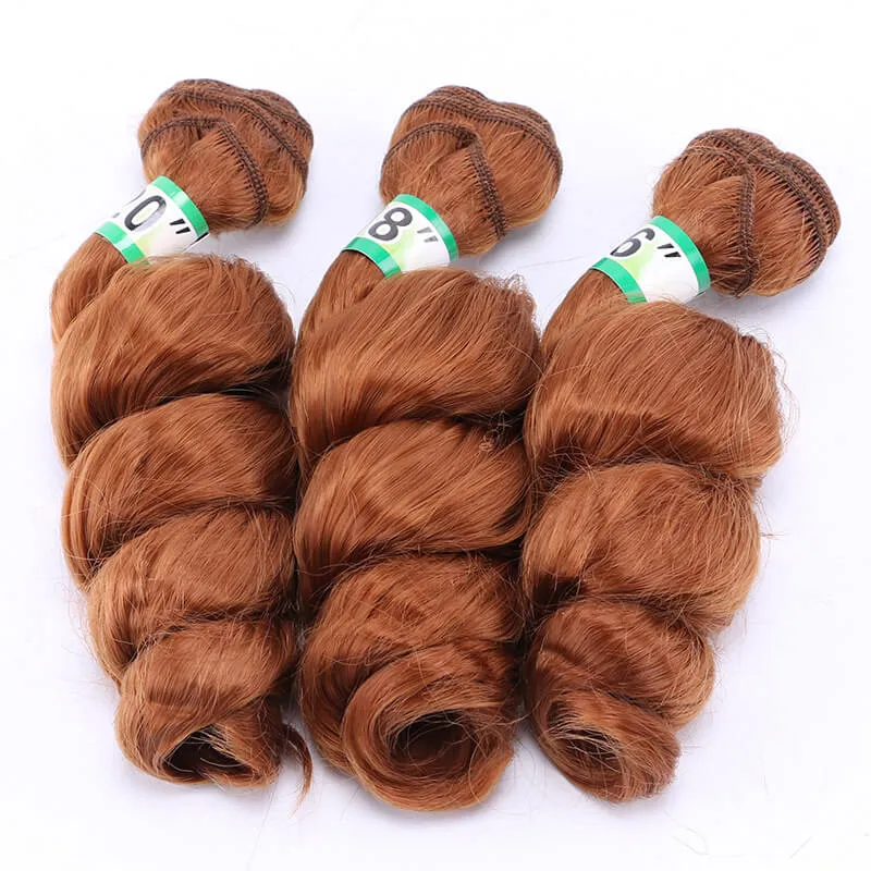Hoppad djupt lös våg hår väft sy i hårförlängningar bruna ombre 3pcs för ett Haed syntetiskt längd hår weft jerry curl för kvinnor