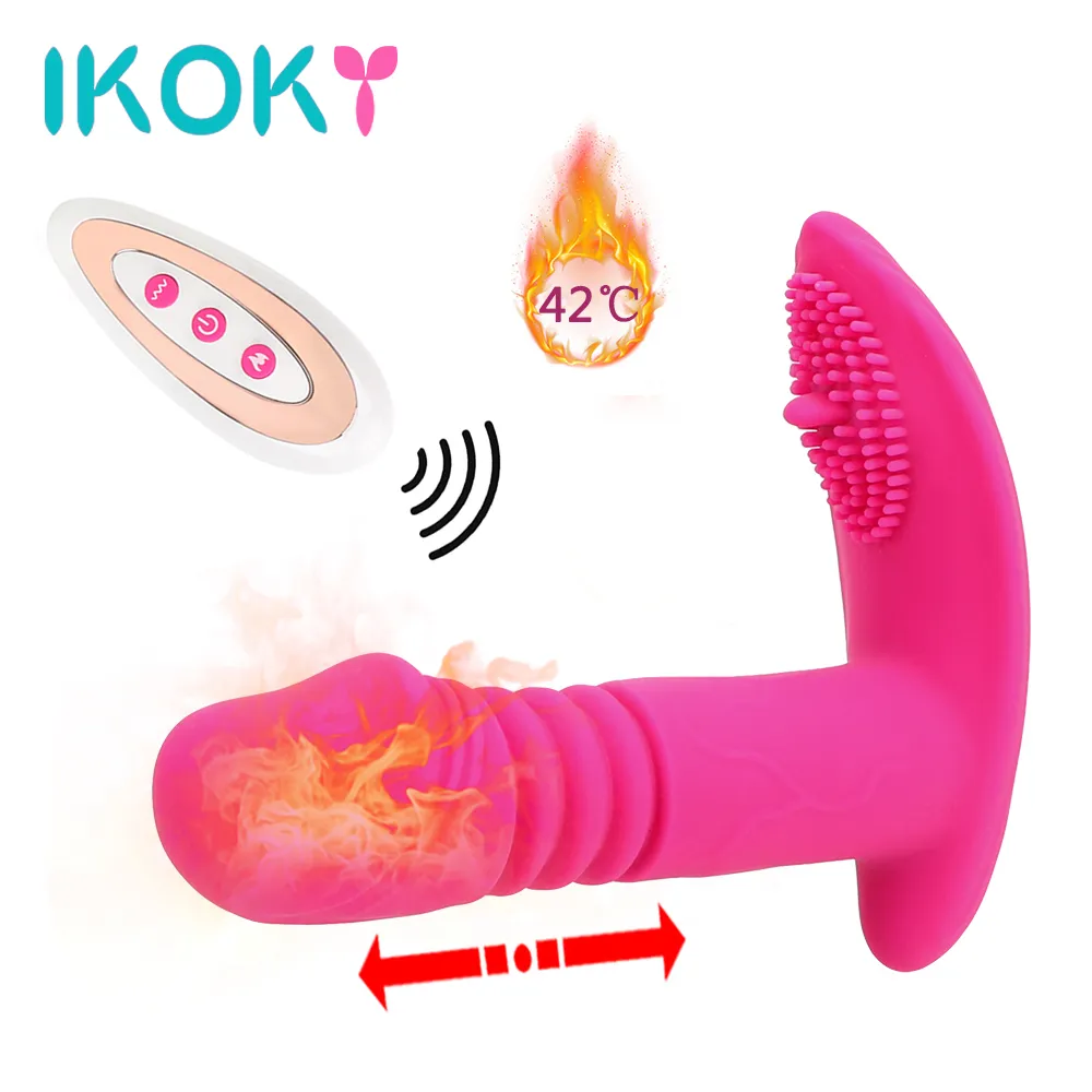 IKOKY Chauffage Wearable Dildo Vibromasseur Télescopique Vibrant Culotte 7 Vitesse Clitoris Stimulateur Sex Toys pour Femme Masturbation Y200616