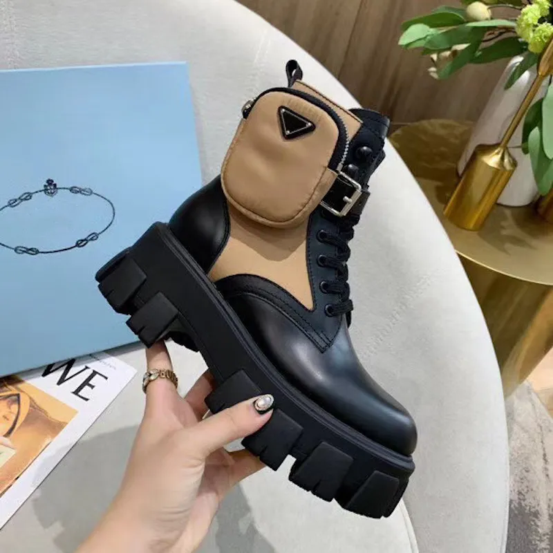 2020 Rois Boots Nylon Derby Ankle Martin boots Women Battle Leather Shoes Combat Boots Black Rubber Sole Platform Shoes Nylon Pouch With Box