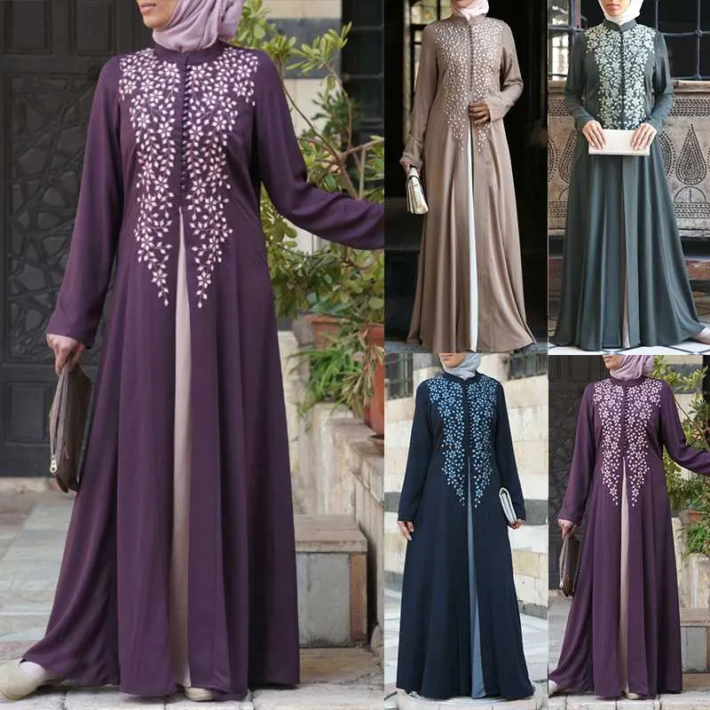 Roupa étnica Bangladesh Dubai Abaya para mulheres Paquistão Vestido muçulmano Turco Caftan Marroquino Hijab Noite Fake 2 Peças Islâmica Roupas