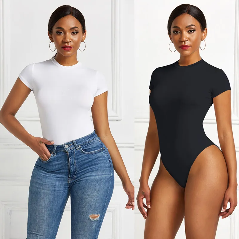 Kobiety Jumpsuits Rompers seksowne jednoczęściowe body body bodysuit kobiety krótki rękaw O otwarcie podstawowe białe czarne czerwone kombinezon damskie body skl