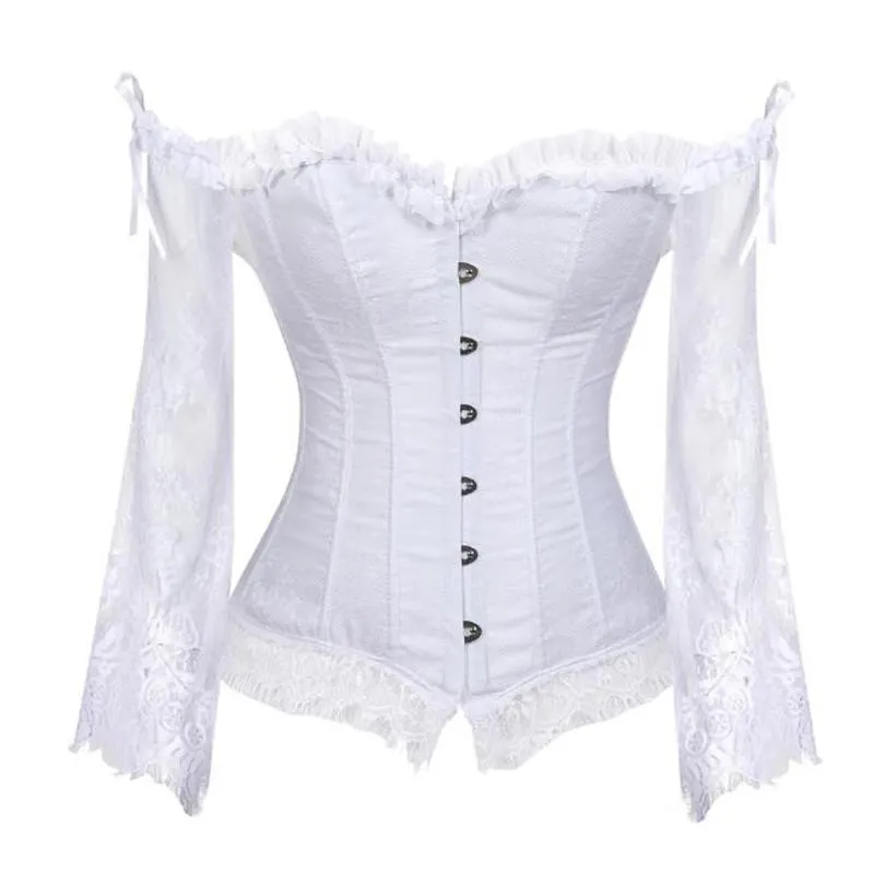 Plus Size Women Steampunk Corset Blouse Sexy Long Sleeve Lace