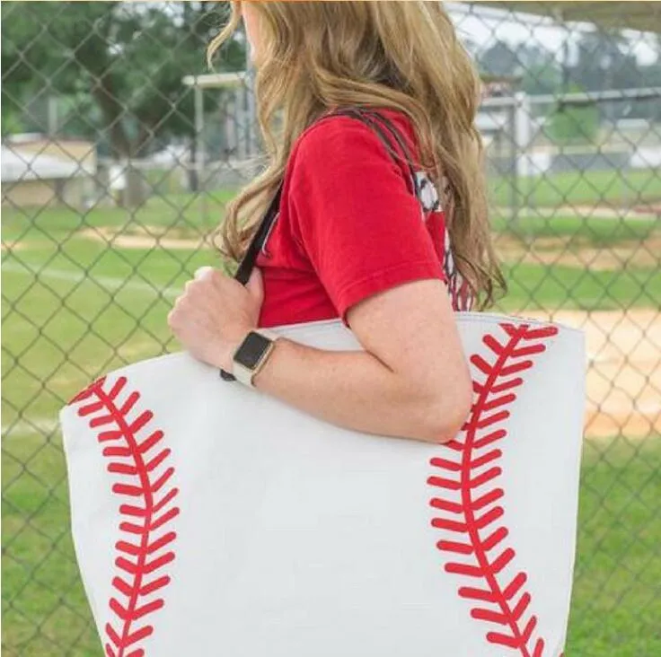 19 Styles Canvas Bag Baseball Tote Sports Bags Casual Softball Bag Football Soccer Basketball Cotton Canvas Tote Bag CCA7889 50pcs