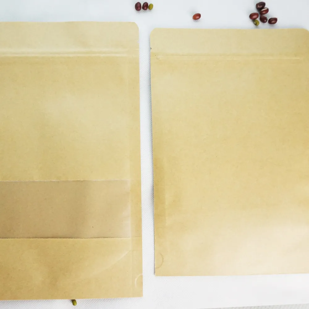 Standing Kraft paper bag with window ziplock bag, 3pcs of each size of 9x14cm & 12x20cm & 15x22cm & 18x26cm
