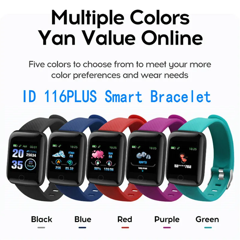 Écran coloré 116Plus Bracelet de bande intelligente Tracker de remise en forme podomètre fréquence cardiaque moniteur de santé de pression artérielle 116 Plus Smart Wristband