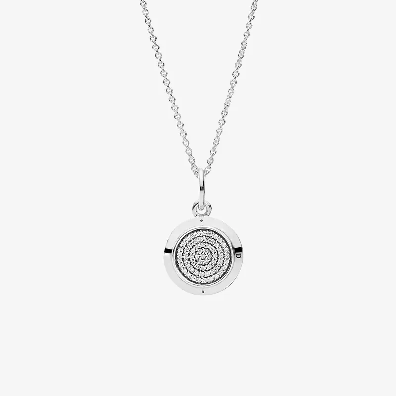 Classic CZ Pave Disc Pendant Necklace Women Men's Fashion Jewelry with Original box for Pandora 925 Sterling Silver Chain Necklaces