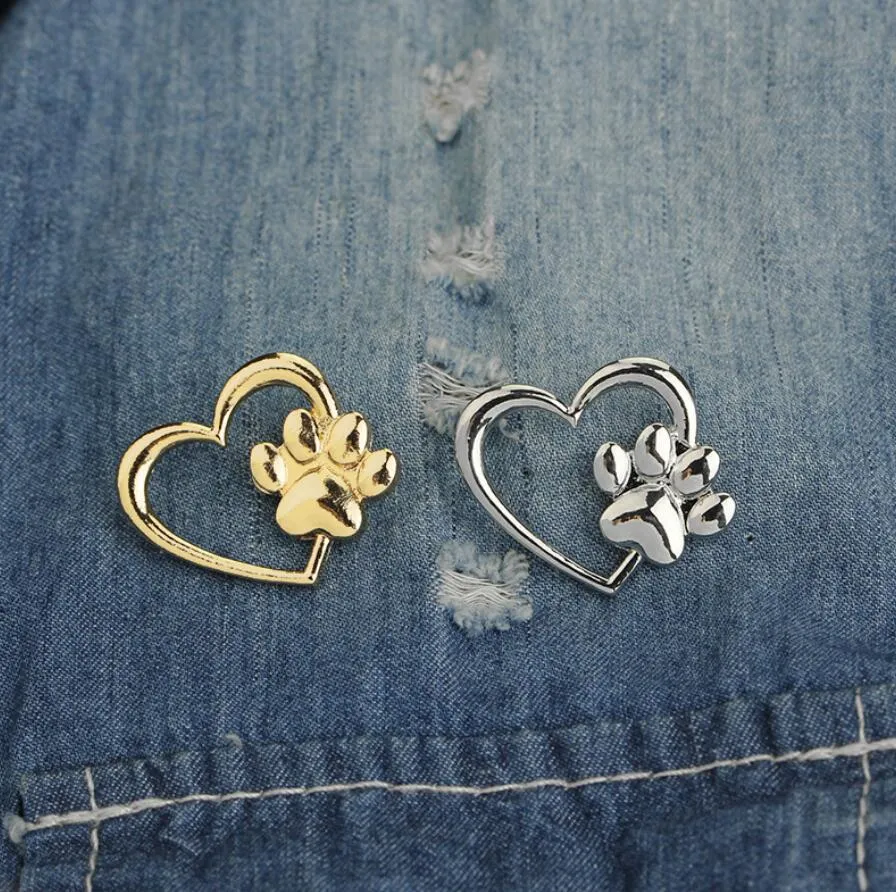 Argento Oro Colore Amore Cuore Zampa Spilla Pet Paw Stampa Perdita di animali domestici e Pet Memorial Pins Gioielli Dog Cat Lover Regali