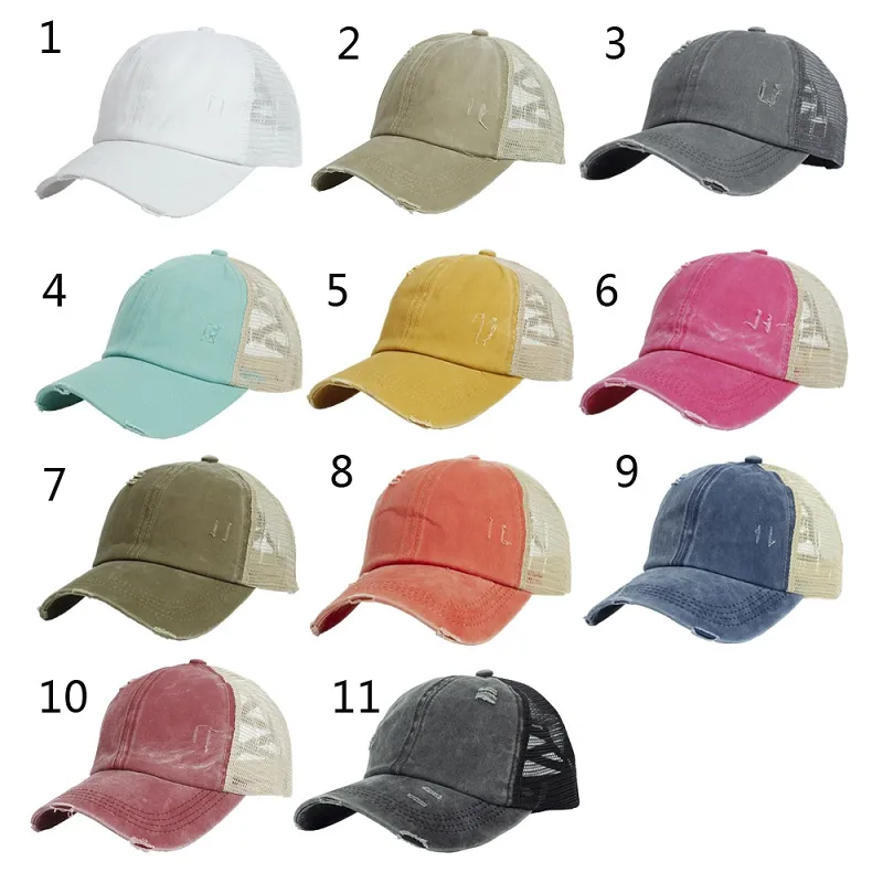 11 couleurs femmes queue de cheval casquettes de baseball désordonné chignon chapeaux de golf en plein air sport chapeau lavé coton casquettes décontracté été pare-soleil chapeau d'extérieur M2413