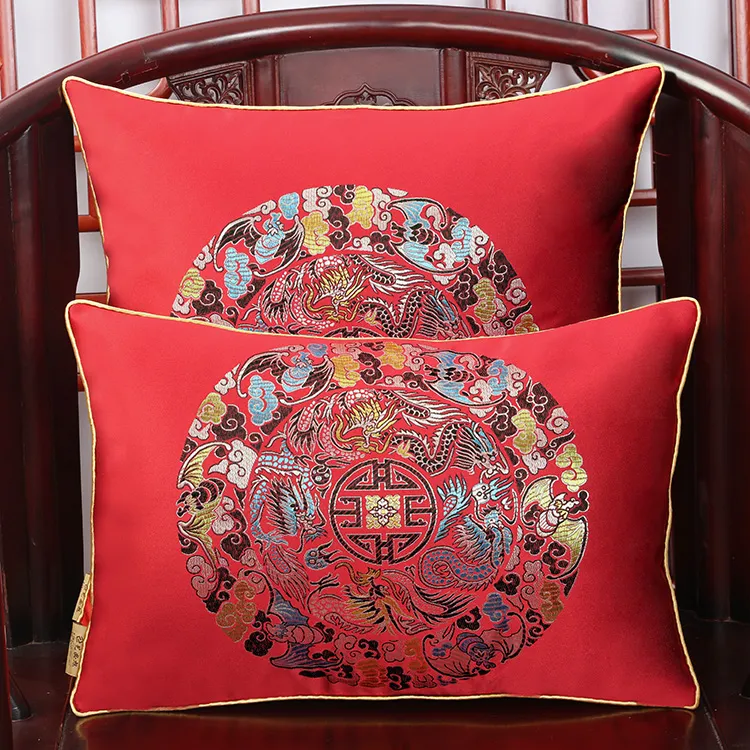 Benutzerdefinierte Glücksblume Vintage Kissen Kissenbezug Weihnachten dekorative chinesische Seidenkissen Auto Sofa Stuhl Quadratisches Kissen Rückenstützkissen