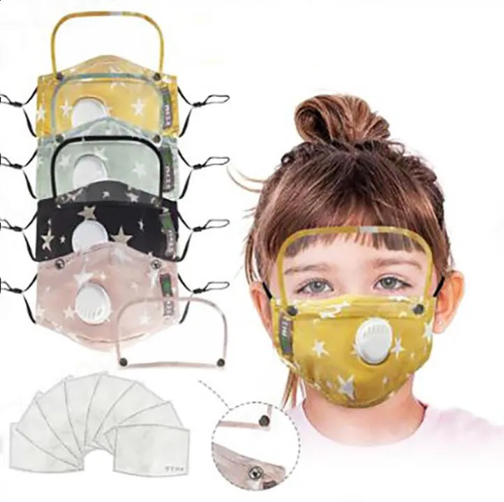 Masken Kinder-Gesichtsmaske mit Schild, abnehmbar, waschbar, wiederverwendbar, klare Maske PM2,5, staubdichte Gesichts-Mund-Maske aus Baumwolle mit 2-teiligem Filter LSK517