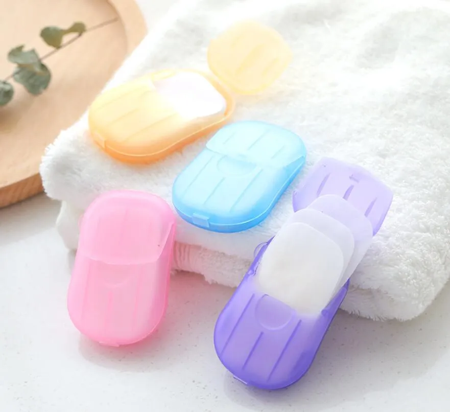 20pcs / Set Tek Kutulu Sabun Kağıt Taşınabilir Aromaterapi El Yıkama Banyosu Mini Seyahat Sabun Kutusu Sabun Bazı Banyo Aksesuarları