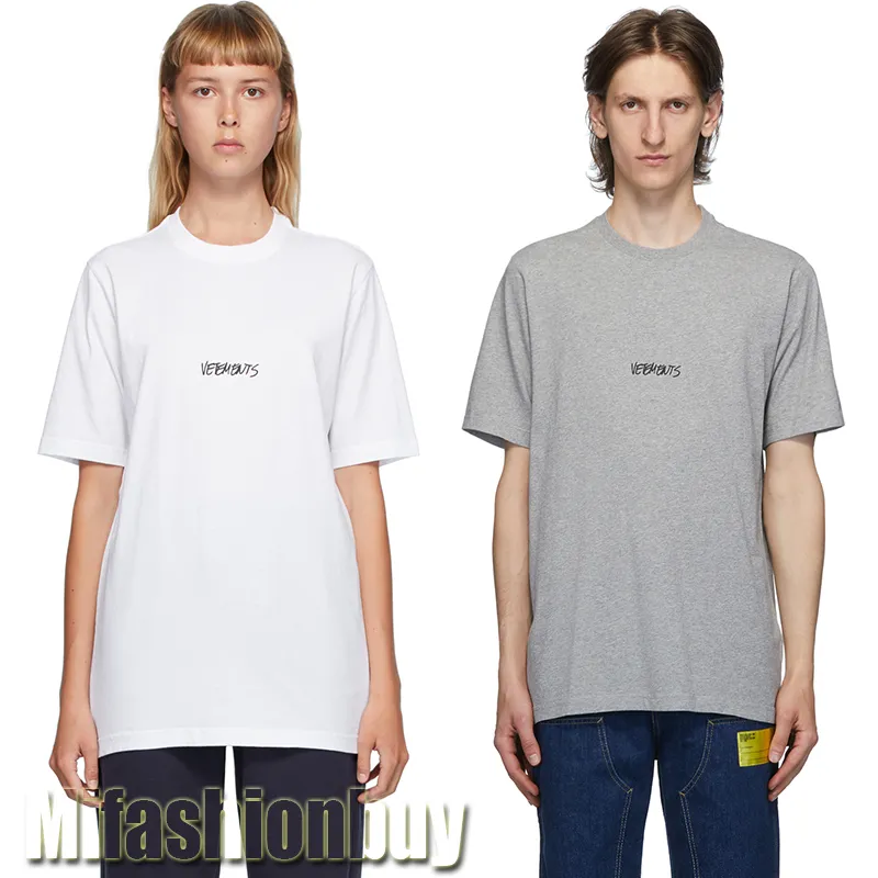 Logo 21ss Europa Francia Vetements bordado delante detrás Escrito camiseta Moda hombre de las camisetas de las mujeres ropa casual algodón de la camiseta