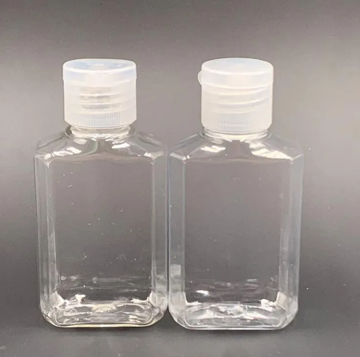 1000 stks 60ml lege hand sanitizer gel fles hand zeep vloeibare fles duidelijke geperst gesneden huisdier subreis fles SN4240