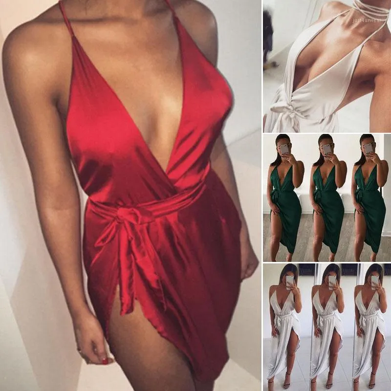 Women Sexy Evening Party Dress New Bodycon Sleeveless Deep V Neck Ladies Clothing Dresses