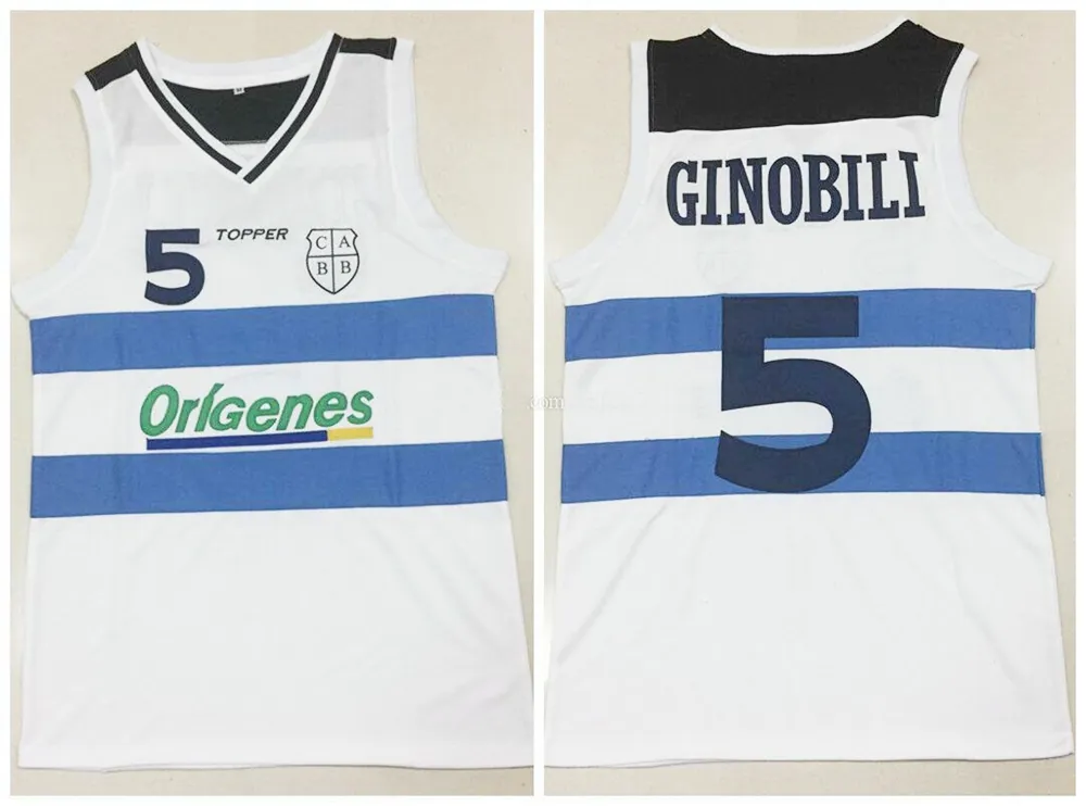 Made #5 Manu Ginobili Team Argentina White Retro Classic Basketball Jersey Mens Number and Name Jerseys Size 2xS-4XL