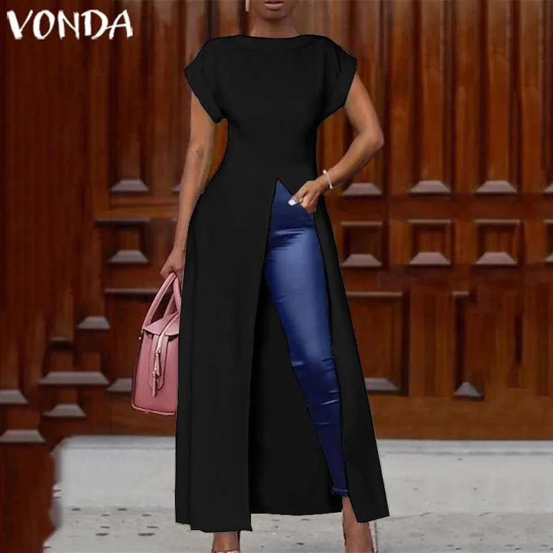 Vonda Ver o Vestido Mulheres Sexy Split Hem Maxi Vestido Longo