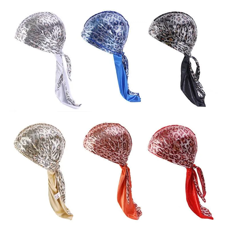 Golden Skull Pirate Hat With Long Tail Silky Durag Hot Stamping Hair