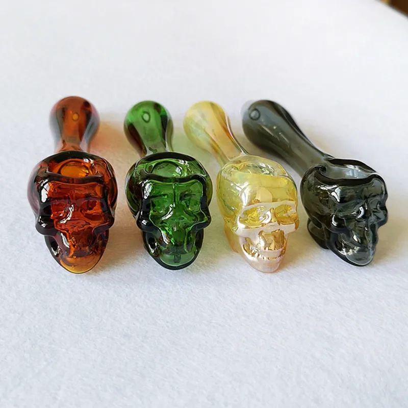 Recenti Pipes 12 centimetri tabacco unico Skull Pyrex di olio di vetro Burner tubo colorato mini cucchiaio mano Smoking Pipe Accessori SW76