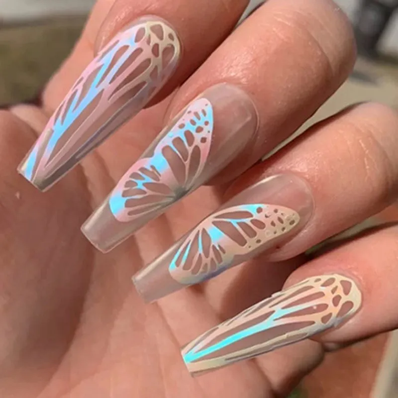 Acquista Nuovo olografico 3D farfalla adesivi per unghie decalcomania autoadesiva manicure nail art strumento di disegni in acrilico