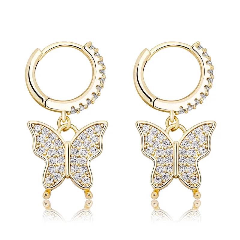 Pendientes encantadores para mujer, pendientes de mariposa CZ de Color dorado y plateado, aros para fiesta de boda, bonito regalo para amiga