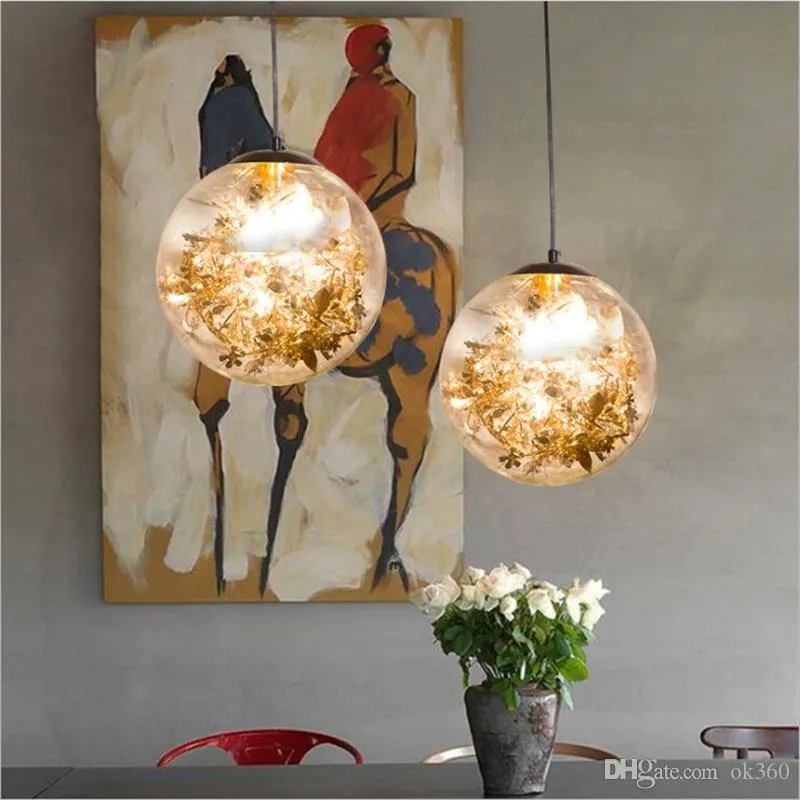 E27 Boll Hänglampor Lampor LED Golden Silver Flower Glass Art Hängande lampa för restaurang Livingroom Bar Showroom