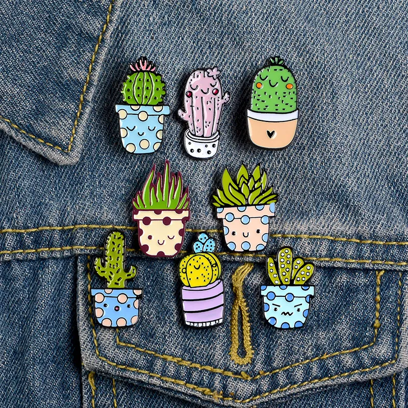 Kaktus Söt liten rolig emalj Broscher Pins för kvinnor Demin Skjorta Dekor Brosch Pin Metall Kawaii Badge Modesmycken