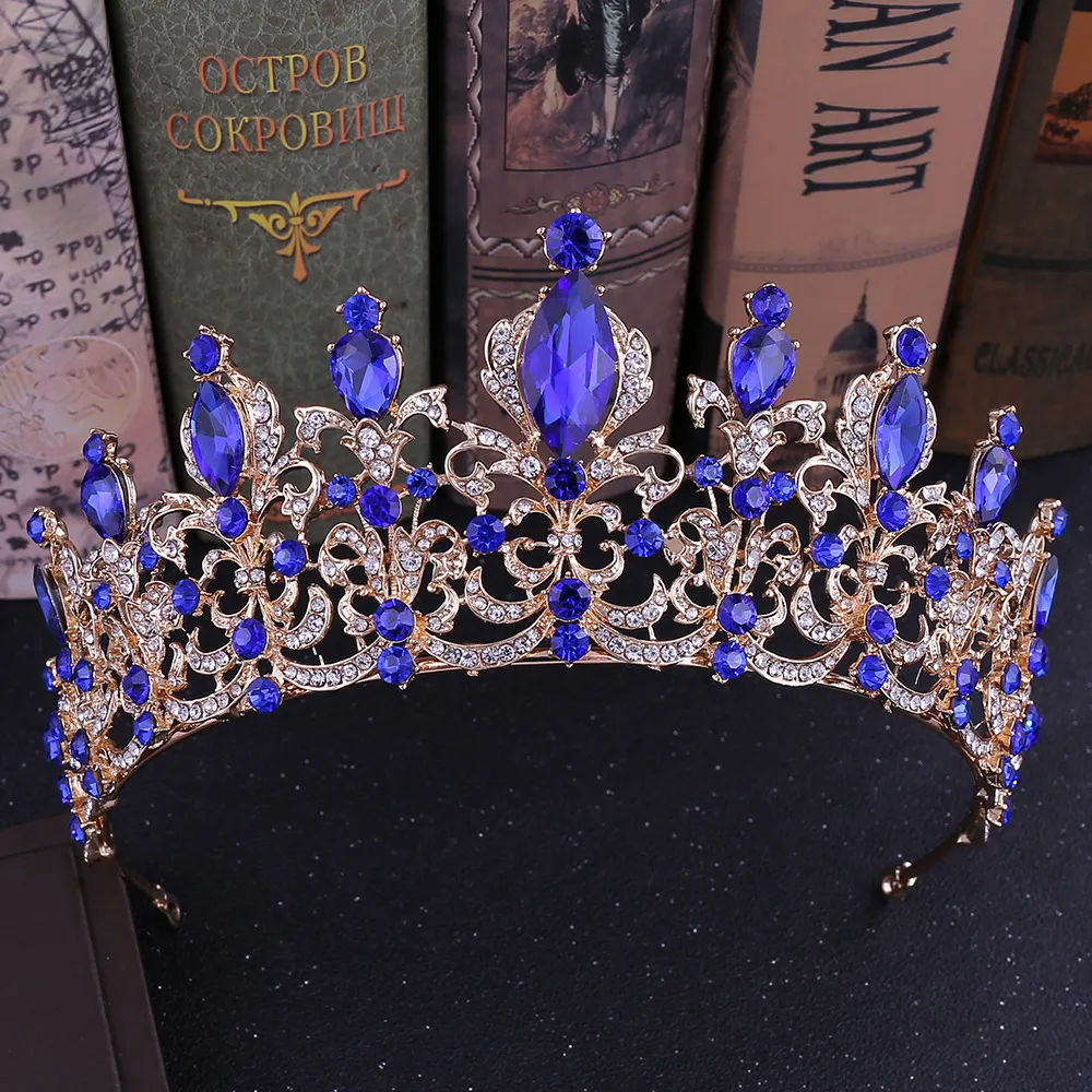 KMVEXO Rosso Nero Tiara di cristallo Corona nuziale per la cerimonia nuziale Sposa Oro Strass Corone Fascia Gioielli Accessori per capelli Y200727