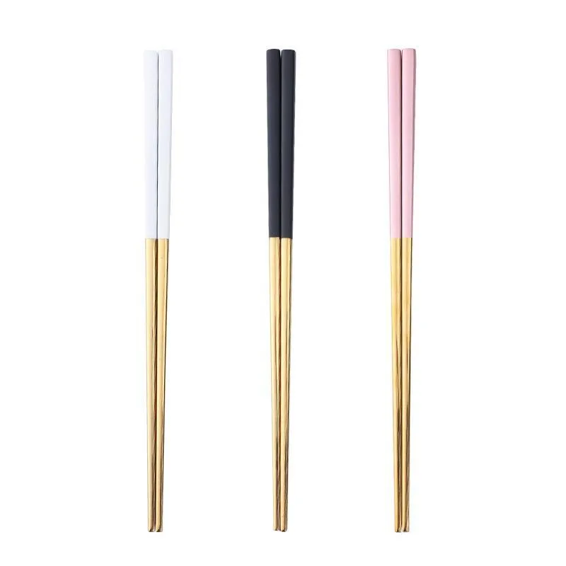 Kaplama Siyah Beyaz Pembe Sonu Yüksek Büyük Chopstickss Paslanmaz Çelik Altın Chopsticks 304 Paslanmaz Çelik Chopsticks Düğün