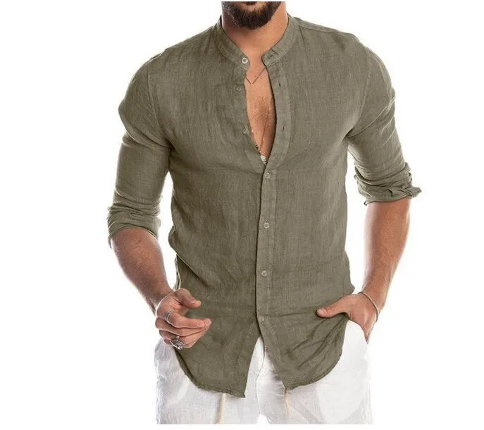 Новое поступление, мужские рубашки-поло, льняные повседневные рубашки с v-образным вырезом и длинными рукавами, дышащие подарочные размеры M-3XL266p