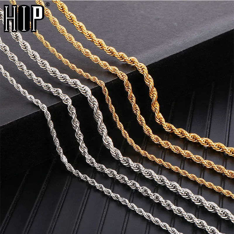 Hip Hop Sieraden 3 4 5mm Touw Ketting Ketting Twisted Goud Zilver Kleur 316L Rvs Kettingen voor vrouwen Mannen Sieraden