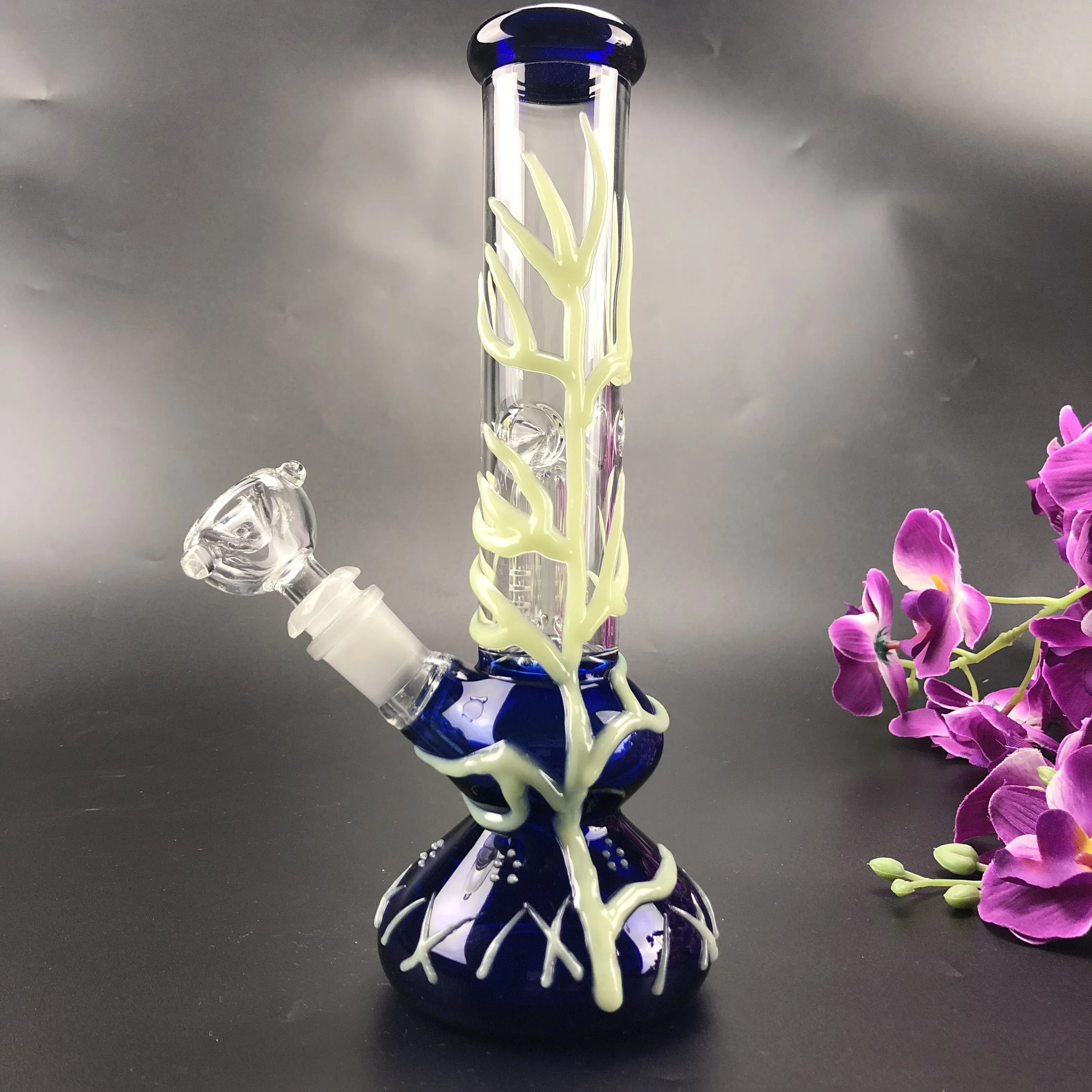 9.5 Inches Glass Water bongs Tree Root Night Glow dap rig bong Arm Perc Percolator 18mm joint with Downstem for Hookah Chicha