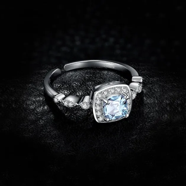 SmyckenPalace 1CT äkta blå Topaz Ring 925 Sterling Silver Ringar för Kvinnor Halo Förlovningsring Silver 925 Ädelstenar Smycken