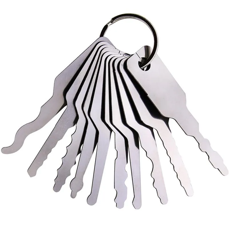 Çilingir Malzemeleri 10 PCS Jiggler Keys Kilit Seçimi Çift Taraflı Kilit Profesyonel Alet Deri Çanta