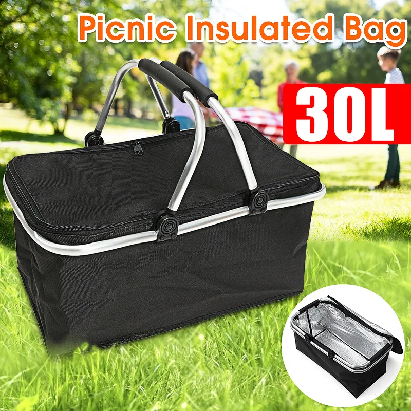 30L Pieghevole Picnic Lunch Bag Borsa isolata Picnic Basket Campeggio Escursionismo Cooler Hamper Cestino portaoggetti portatile Picnic Box all'aperto T200710