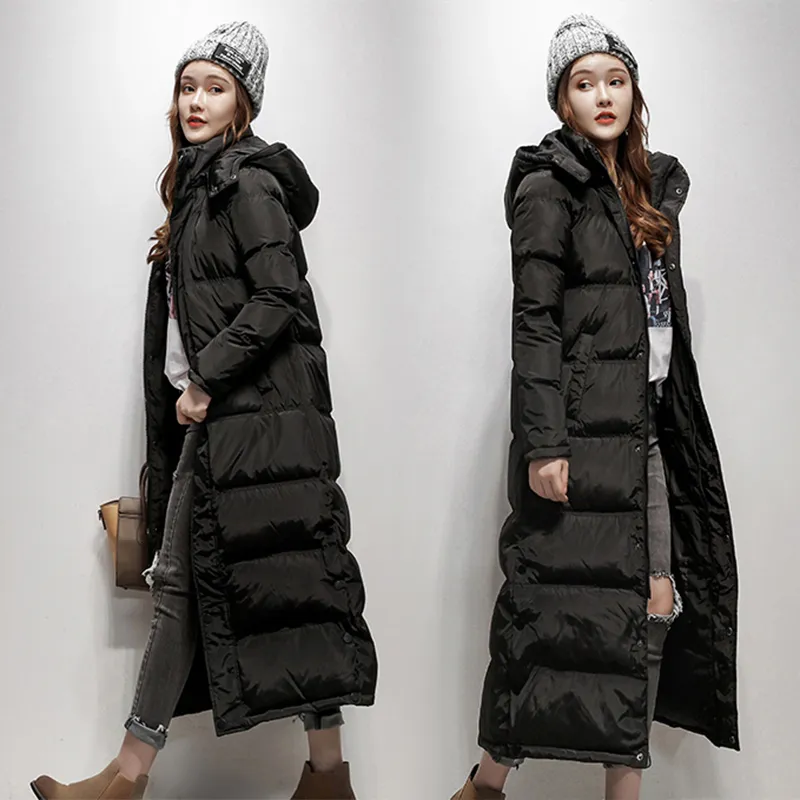 2020 Winter Winter Duck أسفل معطف Ultra Long Maxi Length Length Ender Emper Jackets مع Hood Hat Black Plus Size XXL