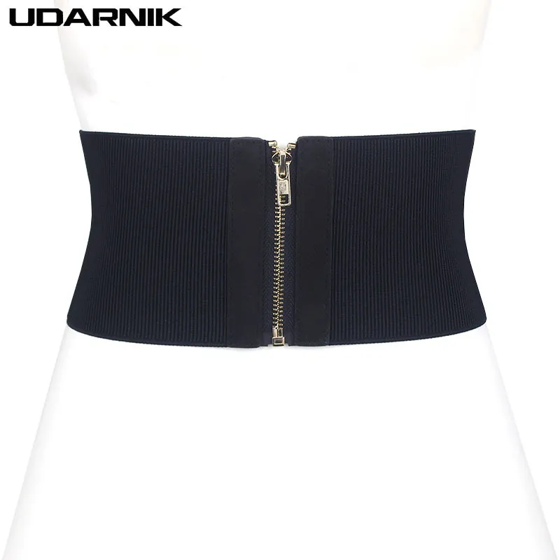 Frauen solide Reißverschluss breit Cummerbund elastische Taille Gürtel Stretch-Taillenbund dünne Mode Khaki Kamel schwarz 200-A953 CX200722