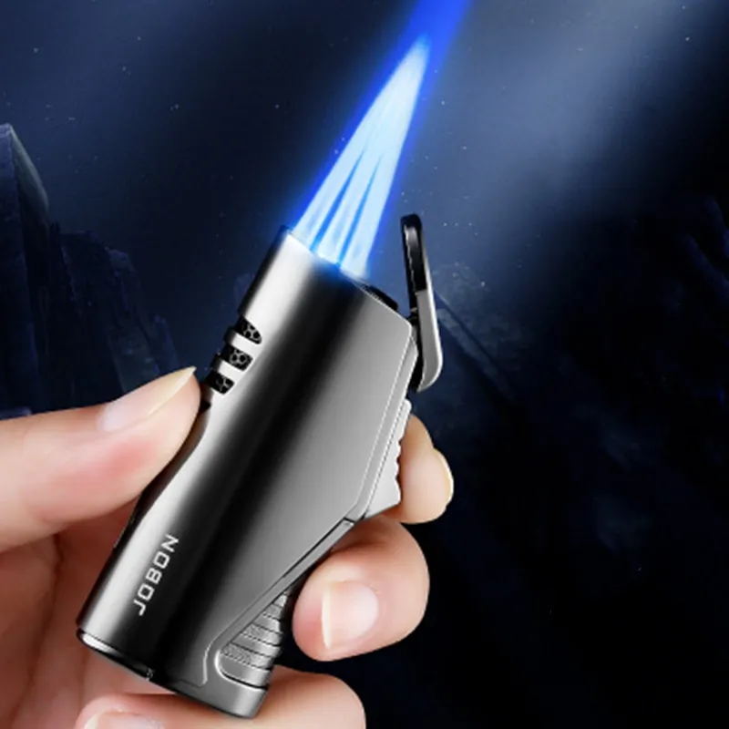 Jobon Metal Triple Torch Jet Lighter Pipe Lighter with Ciable Cutter可視ガス窓防風炎軽量ガジェット