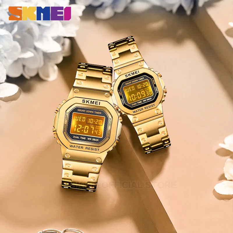 SKMEI Fashion Digital Watch Men Women Couple Wristwatches 2Time Chrono Watches Waterproof horloges vrouwen mannen 1456 1433 Set CX200720