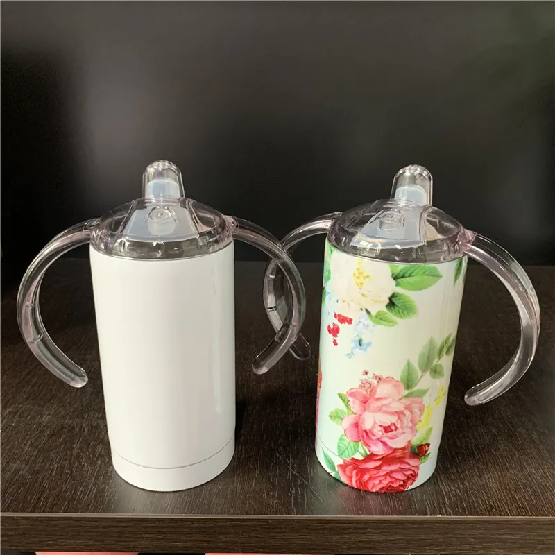 12 oz Boş Süblimasyon Sippy Kupası Paslanmaz Çelik Drinkware Bebek Su Şişesi Kolu Ile Çift Duvar Vakum Yalıtımlı Çocuklar Hediye Için Tumbler İçme